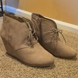 Universal Thread Taupe Suede Wedge Ankle Booties